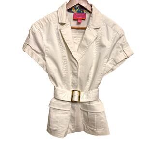 Banana Republic x Trina Turk Belted Utility Top Jacket Size 10 Ivory Summer 2012